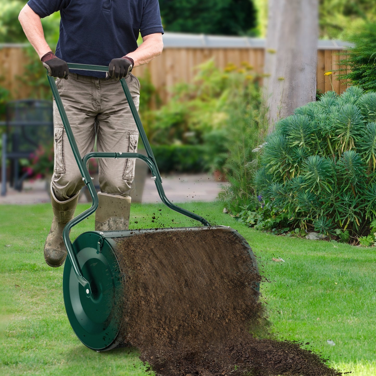 24-Inch Peat Moss Spreader with Upgrade Side Latches and U-shape Handle-Green