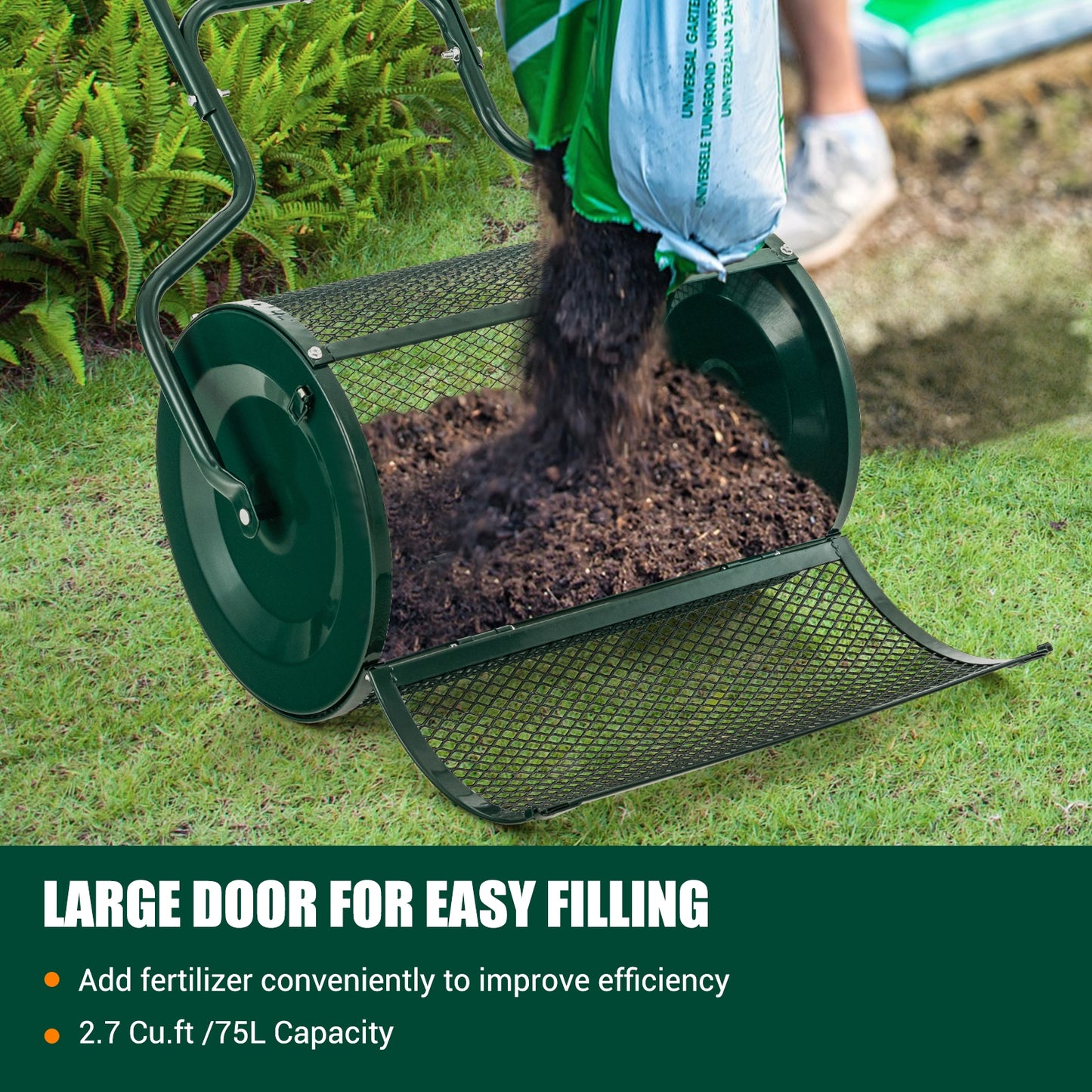 24-Inch Peat Moss Spreader with Upgrade Side Latches and U-shape Handle-Green