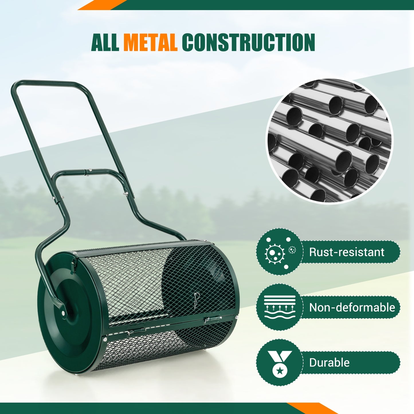 24-Inch Peat Moss Spreader with Upgrade Side Latches and U-shape Handle-Green
