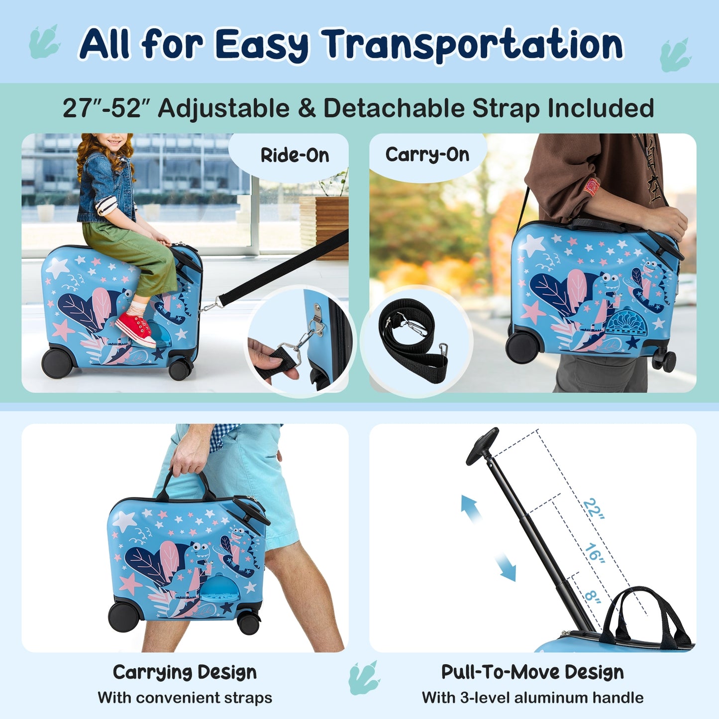 2 Pieces Kid Luggage Set with Spinner Wheels and Aluminum Handle-Blue