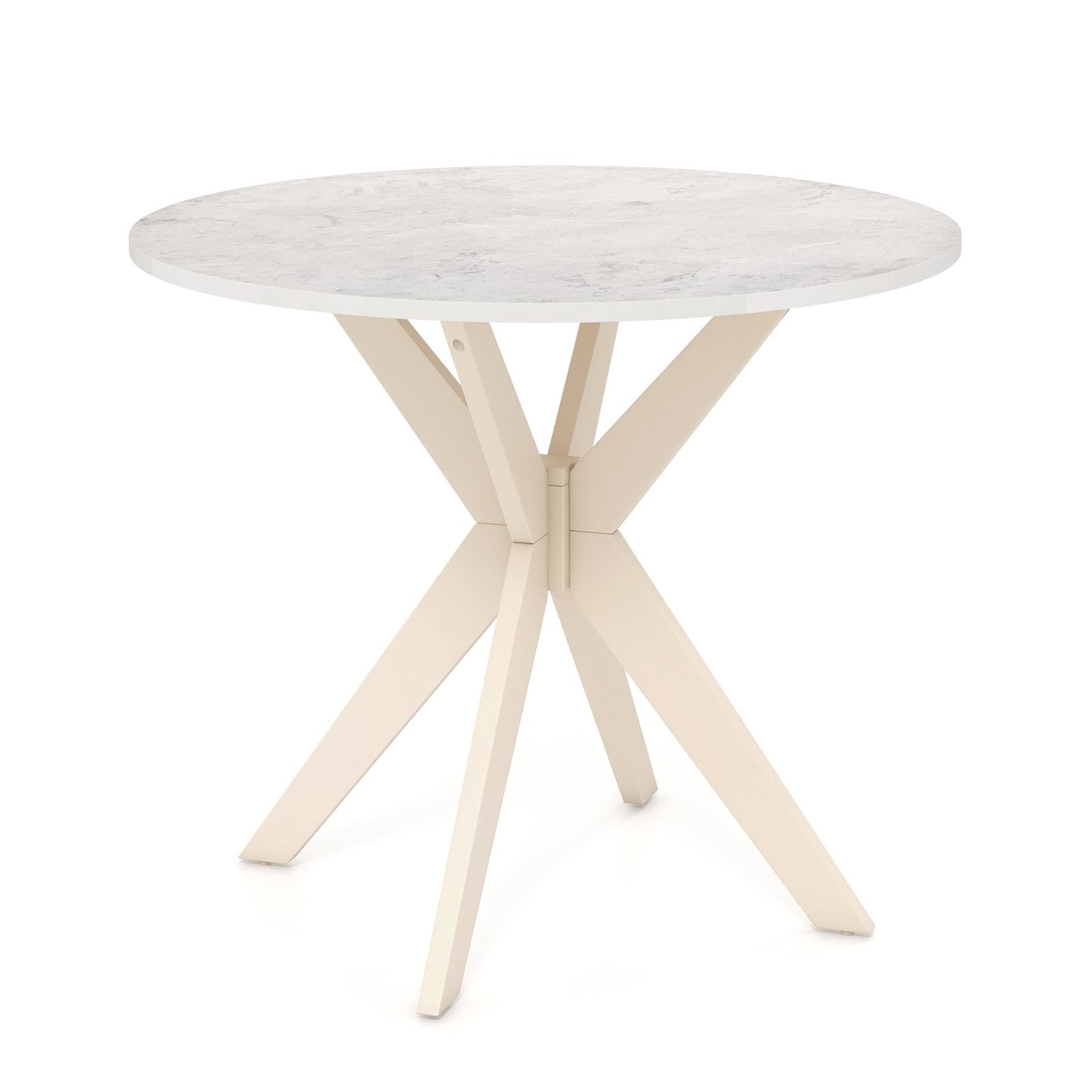 36-Inch Mid Century Modern Kitchen Table with Faux Marble Tabletop and Solid Rubber Wood Legs-Black