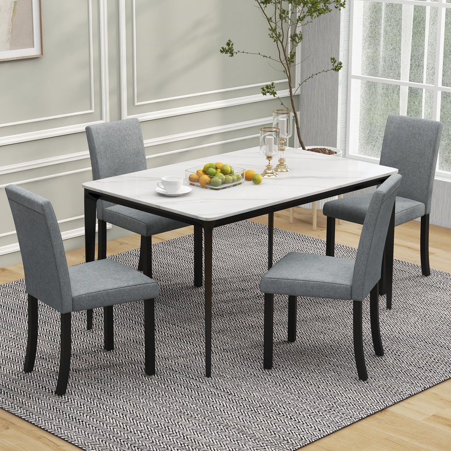 Dining Chair Set of 4 Upholstered Kitchen Dinette Chairs with Wood Frame-Black