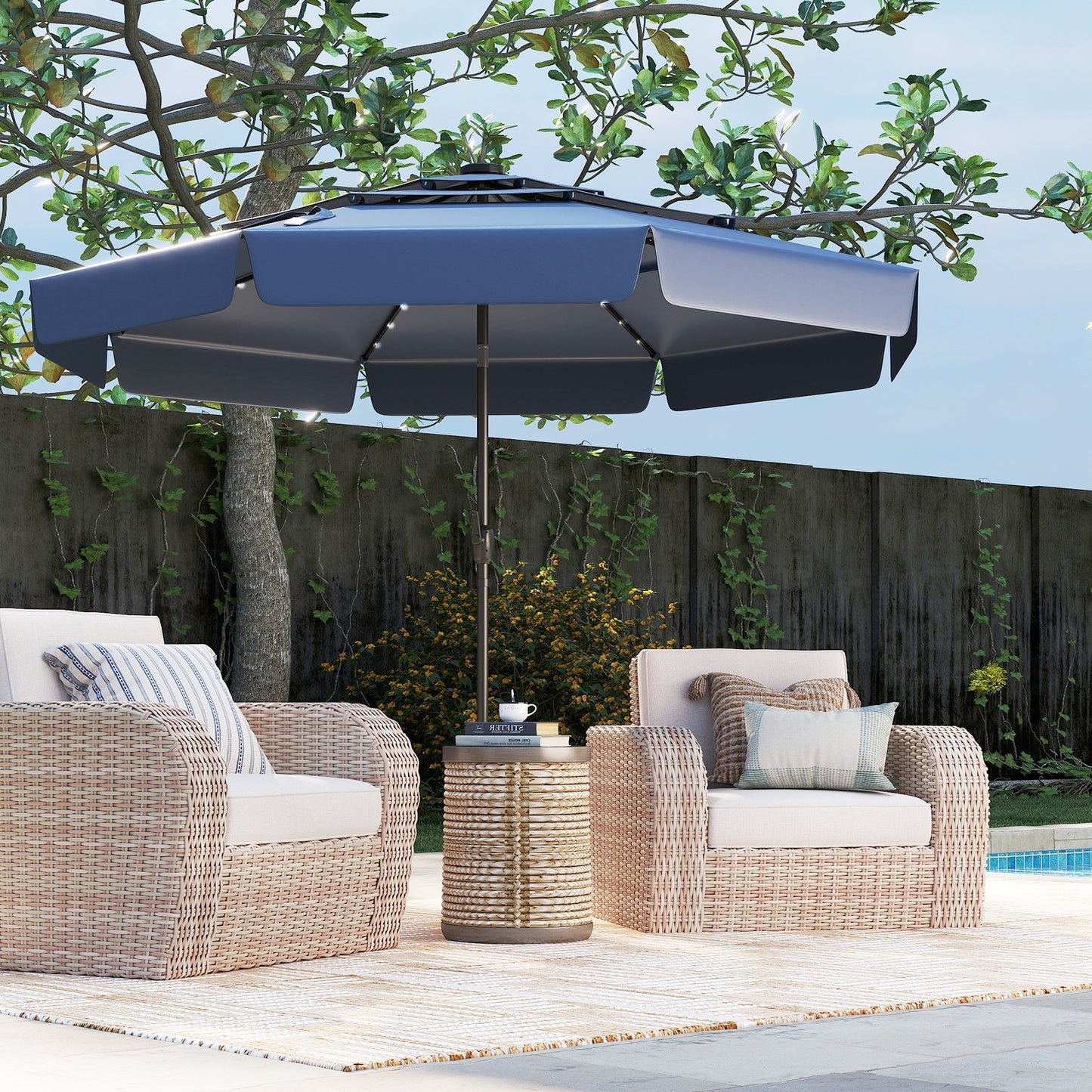 10 Feet Solar Patio Umbrella with 3-Tier Vented Top-Beige