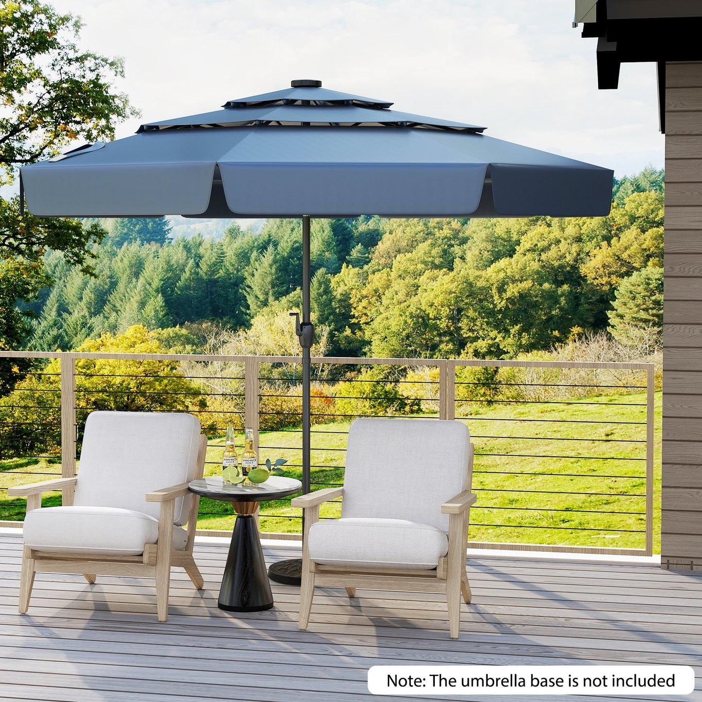 10 Feet Solar Patio Umbrella with 3-Tier Vented Top-Beige