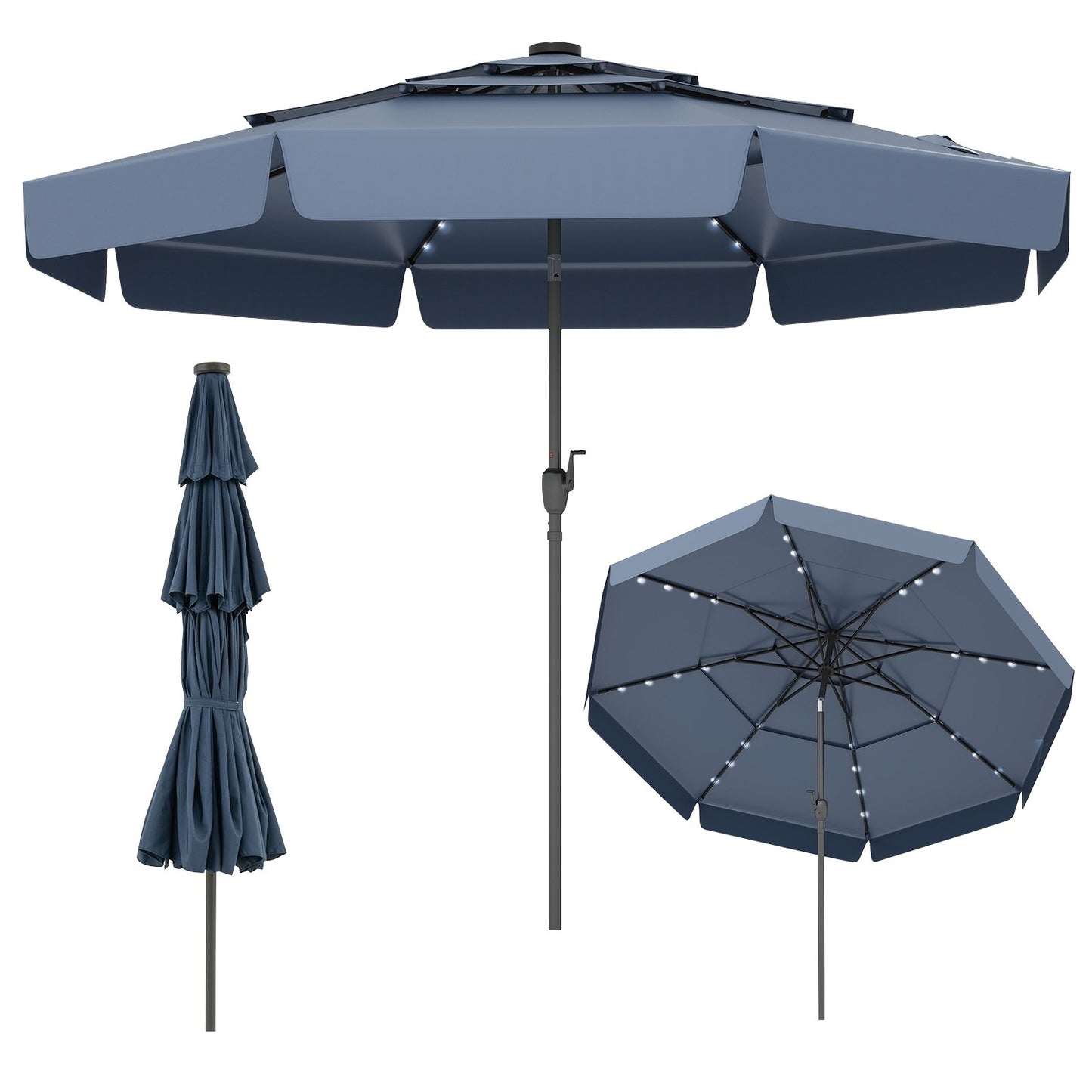 10 Feet Solar Patio Umbrella with 3-Tier Vented Top-Beige