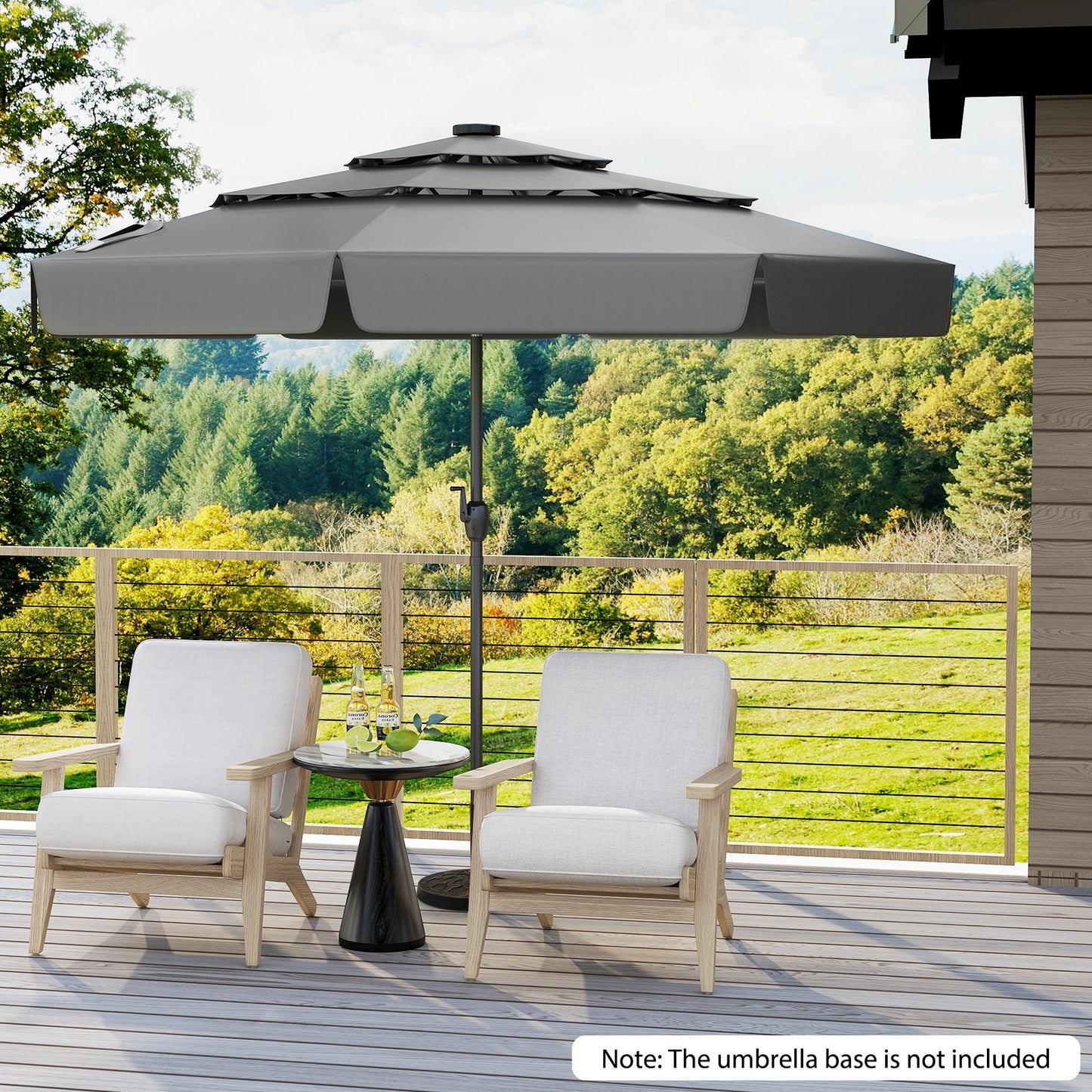 10 Feet Solar Patio Umbrella with 3-Tier Vented Top-Beige
