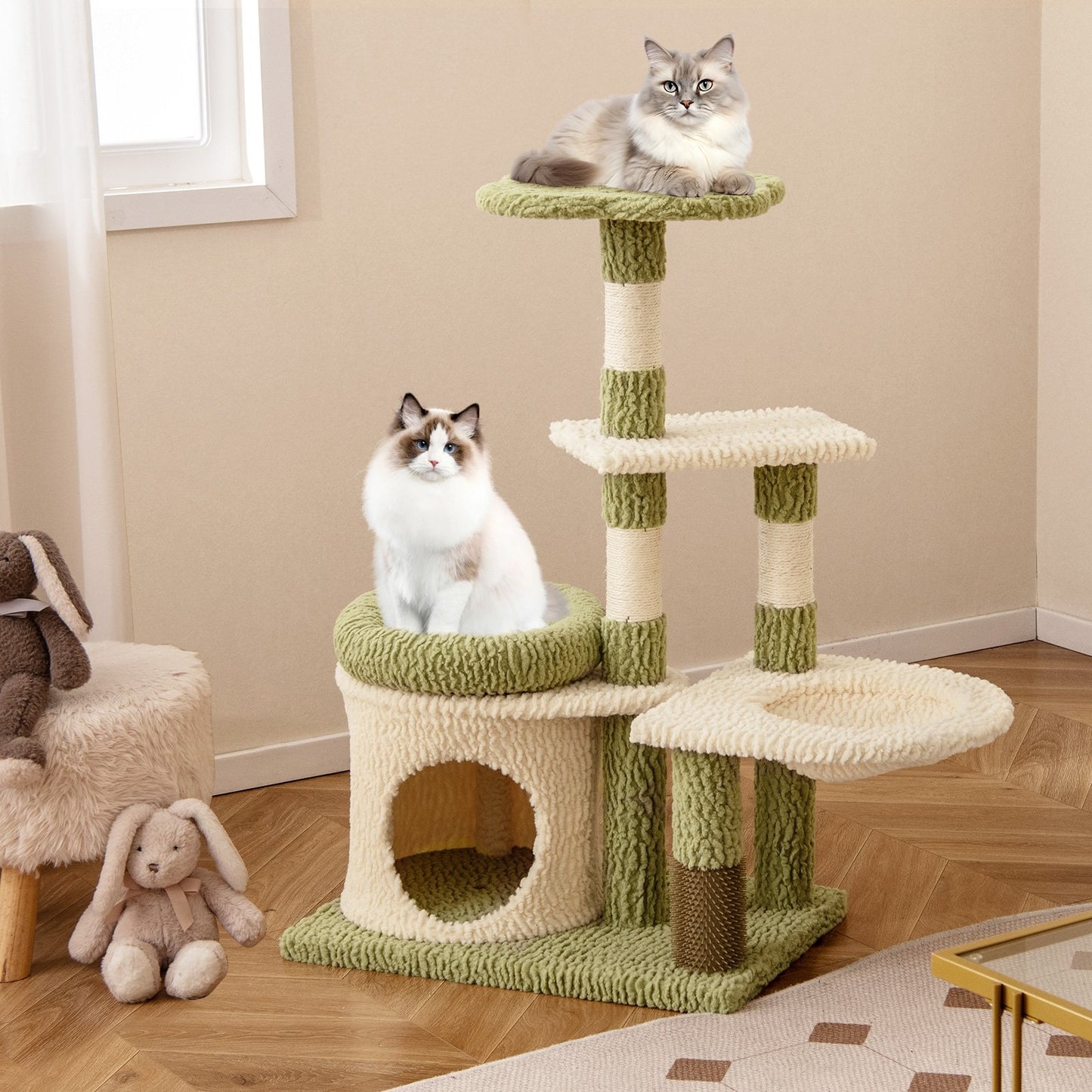 38 Inch Tall Multi-Level Aesthetic Kitten Tower with Condo and Bed-Green