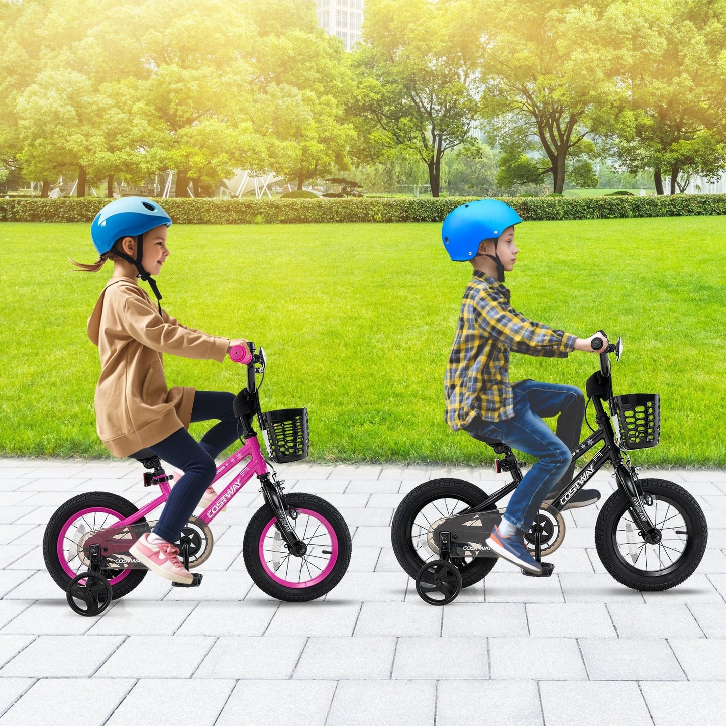 14 Inch Kids Bike with Basket and Training Wheels for Children Aged 4-5 Years Old