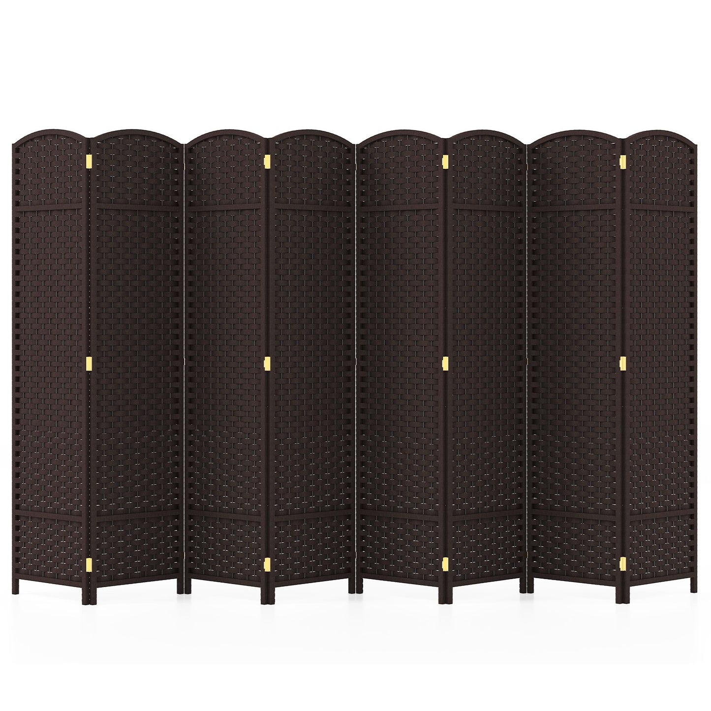 8-Panel Folding Room Divider with Hand-woven Texture and Wood Frame-Black