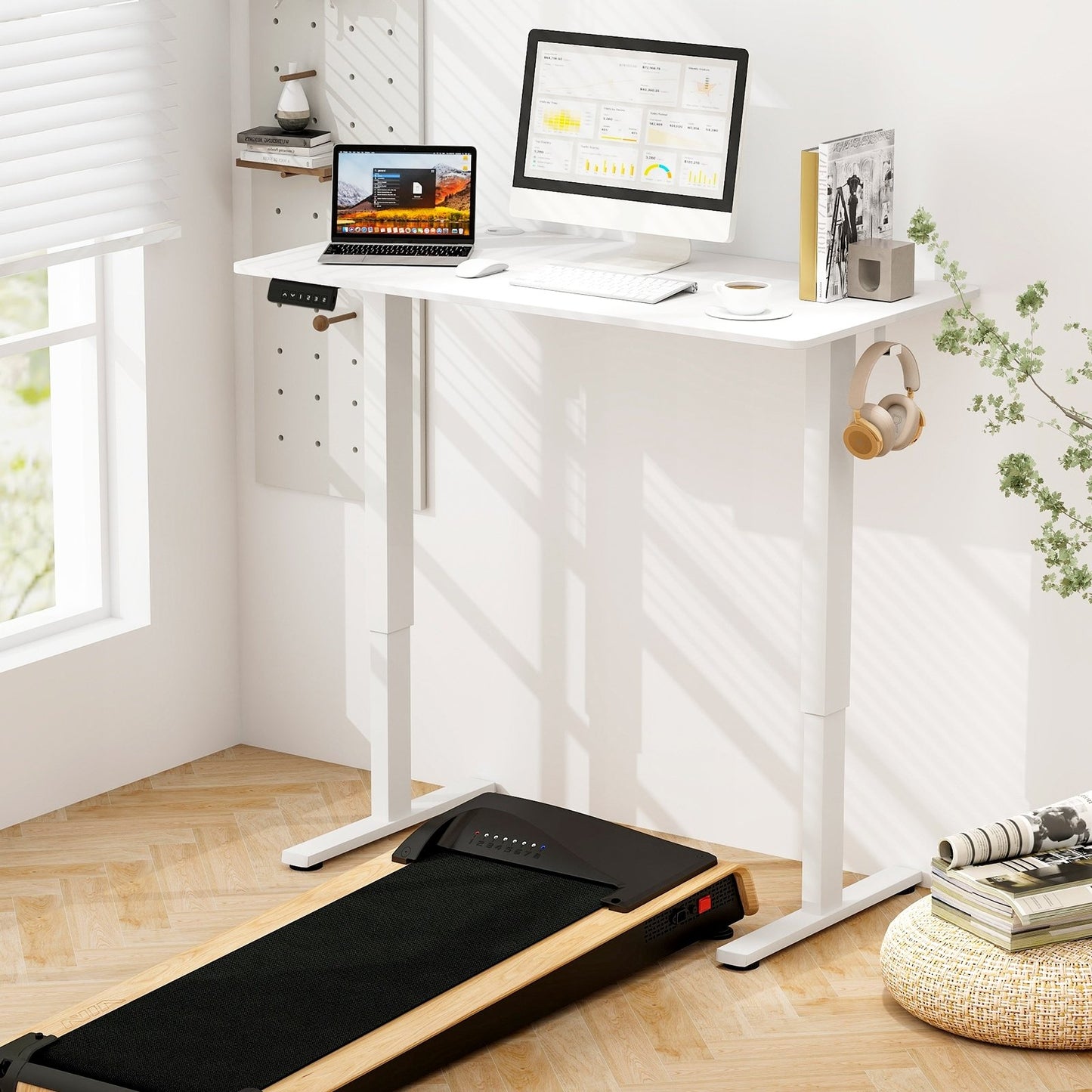 Electric Standing Desk with 3 Memory Height Settings and 2 Hanging Hooks & Cable Management-Natural