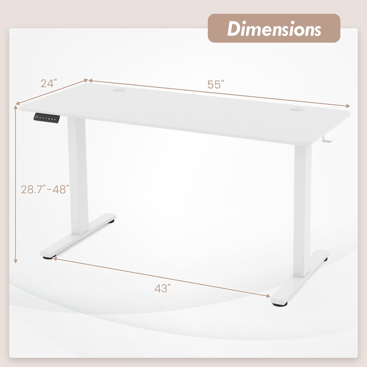 55 x 24 Inches Sit Stand Home Office Desk with 3 Memory Height Settings-White