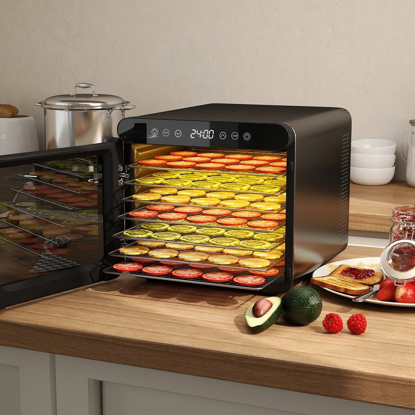 7 Stainless Steel Trays Dryer with 1-24H Timer and 30-75℃ Temperature-Silver