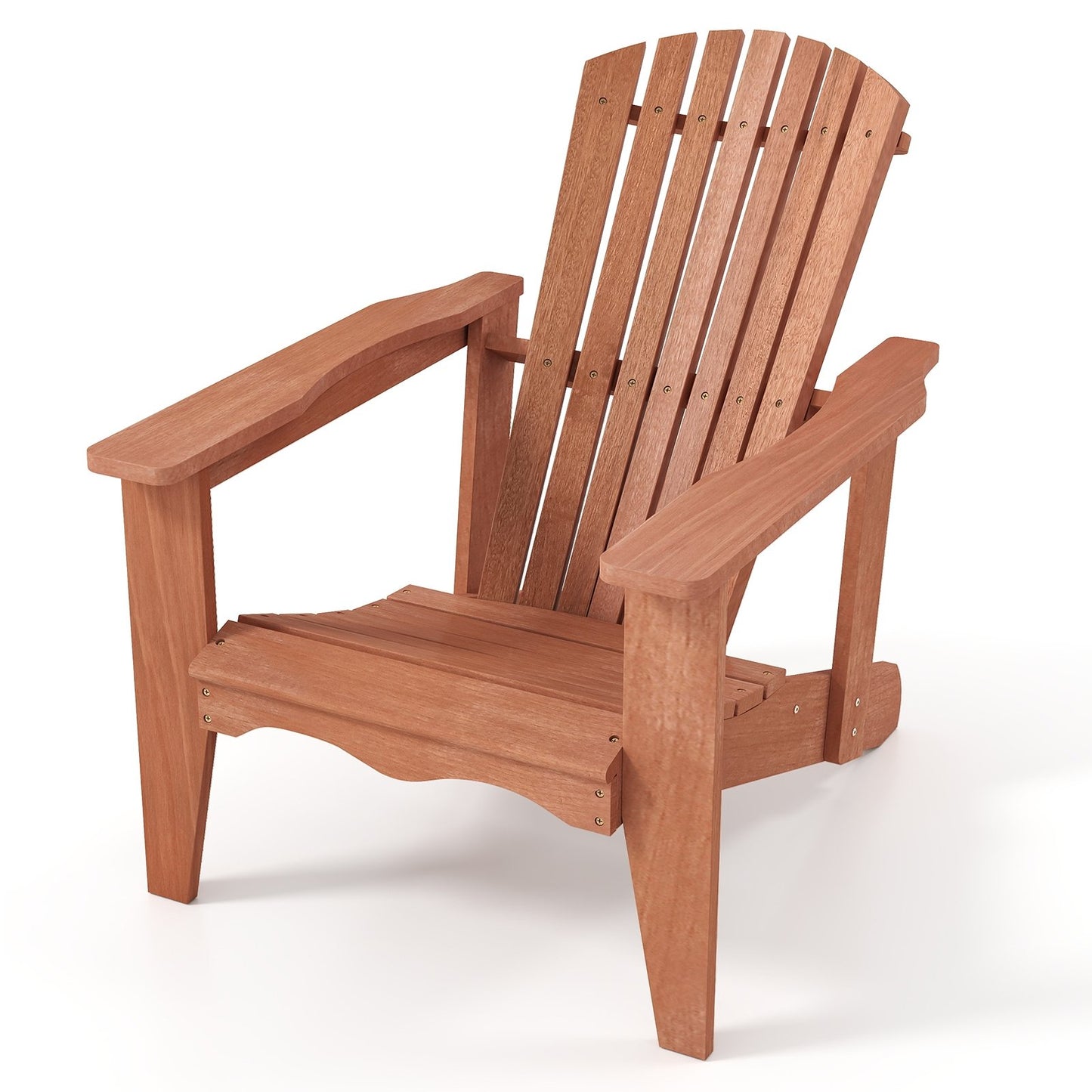Solid Wood Adirondack Chair with High Backrest and Wide Armrests