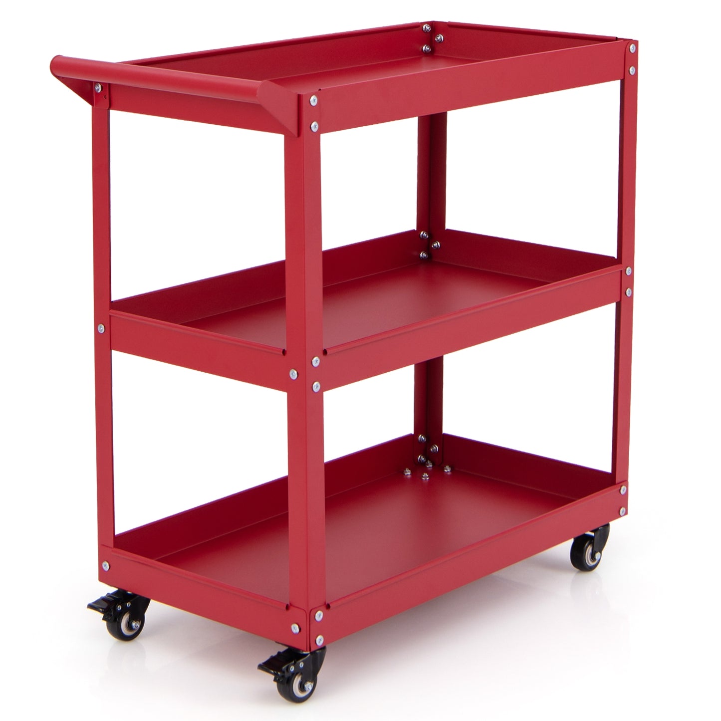 3-Tier Rolling Tool Cart with Spacious Shelves 4 Universal Wheels and 2 Brakes-Red