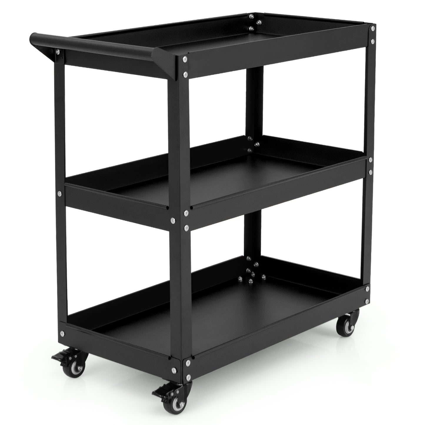 3-Tier Rolling Tool Cart with Spacious Shelves 4 Universal Wheels and 2 Brakes-Black