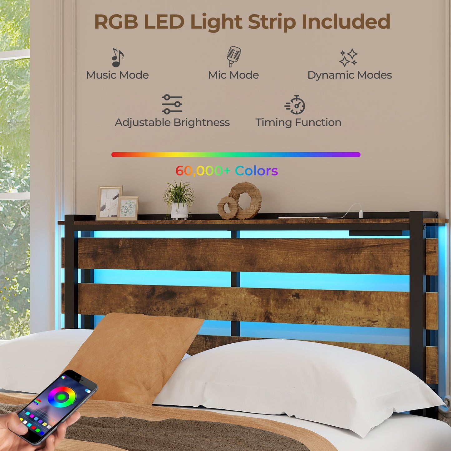 Full/Queen/Twin Size Bed Frame with Drawers LED Lights and USB Ports-Full Size