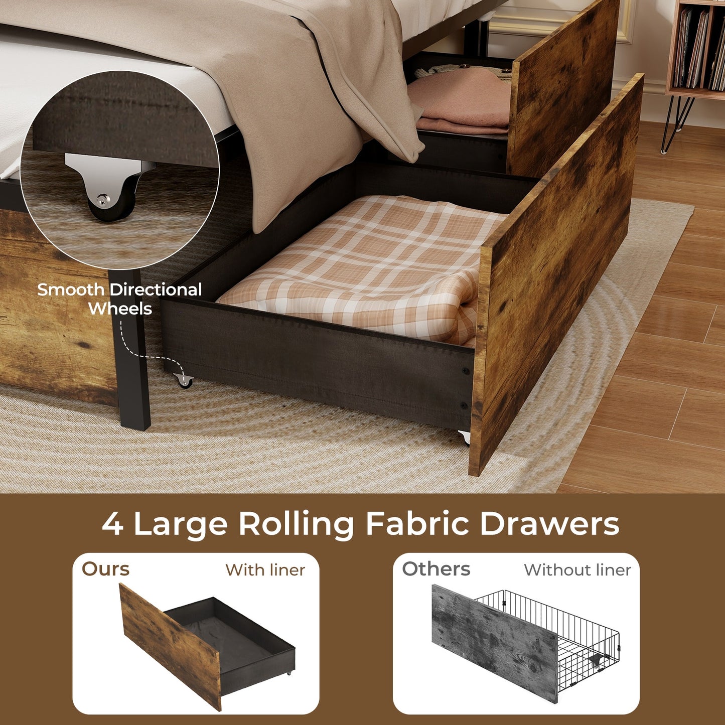 Full/Queen/Twin Size Bed Frame with Drawers LED Lights and USB Ports-Full Size