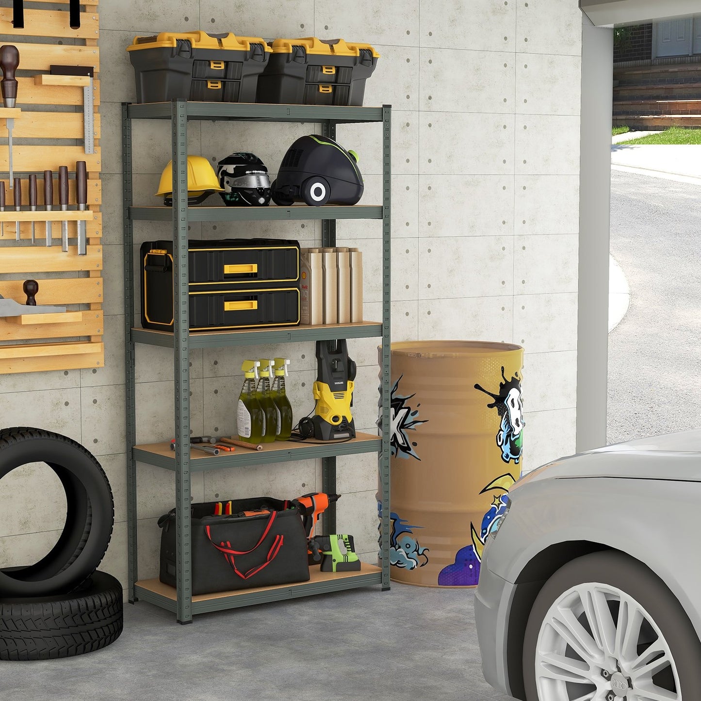 5-Tier Heavy Duty Metal Shelving Unit with 2000 LBS Total Load Capacity-Black