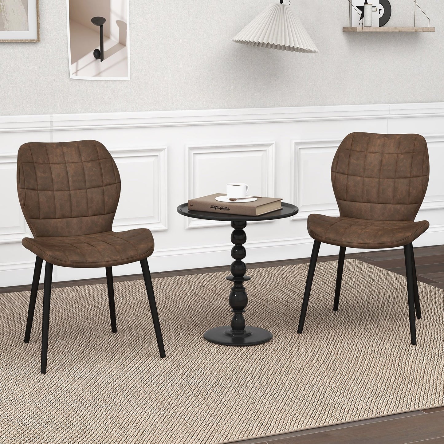 Dining Chairs Set of 2 with Padded Back Metal Legs and Adjustable Foot Pads-Brown