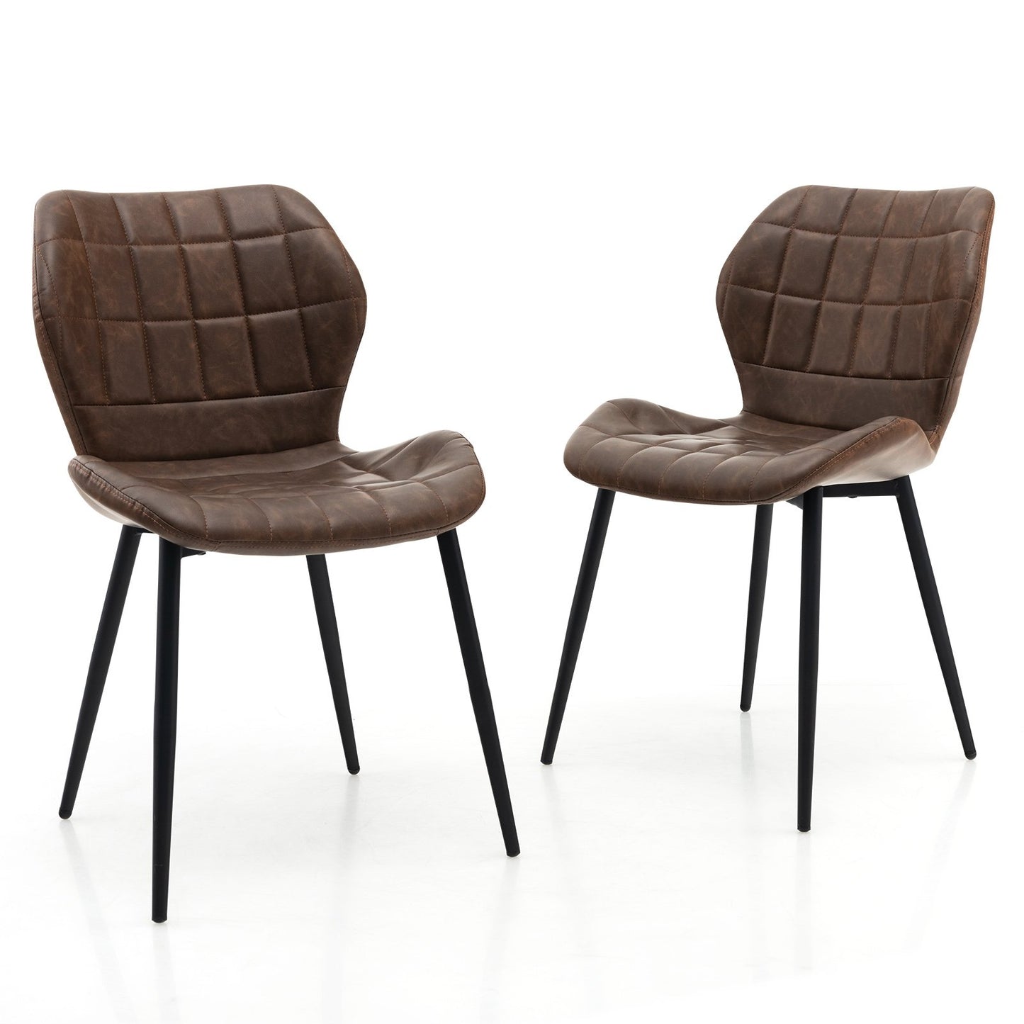 Dining Chairs Set of 2 with Padded Back Metal Legs and Adjustable Foot Pads-Brown