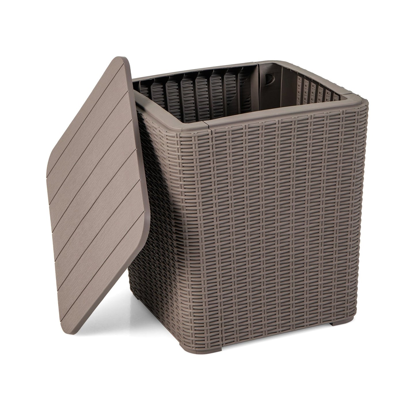 Outdoor Resin Storage Side Table with Removable Lid and Wicker-woven Accent-Black