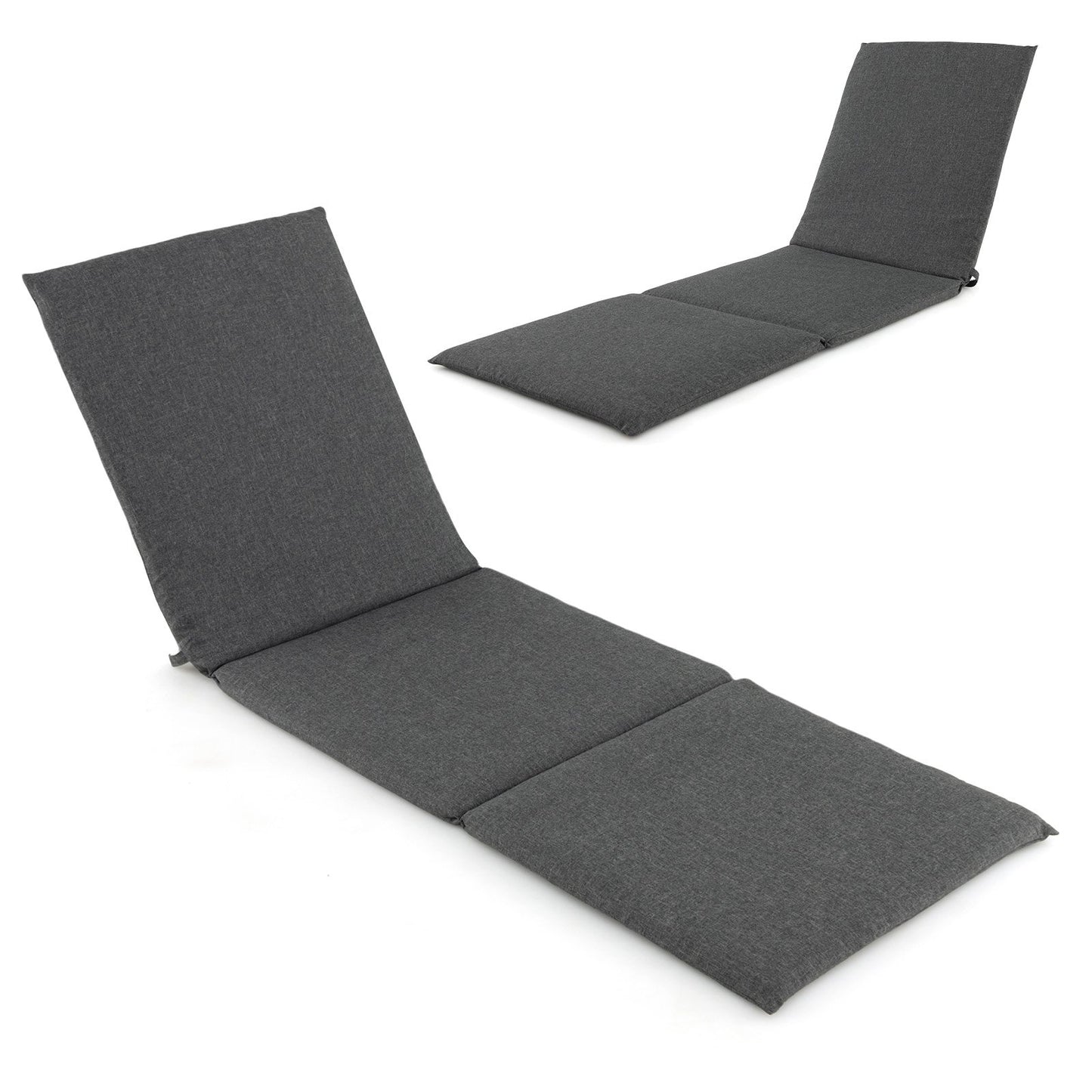 Outdoor Chaise Lounge Cushion Patio Furniture Folding Pad with Fixing Straps-Beige