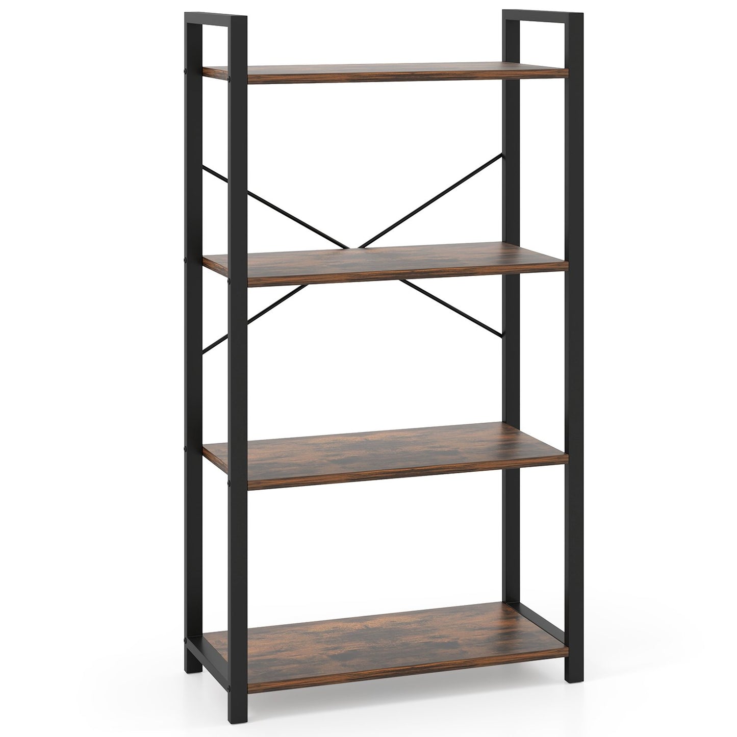 4-Tier Bookshelf with Heavy Duty Metal Frame Industrial Display Shelf-Rustic Brown
