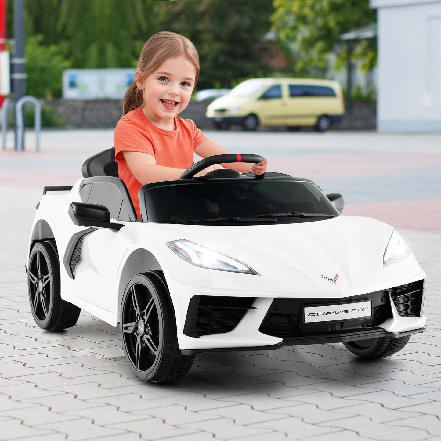 12V Electric Kids Ride On Car Licensed Chevrolet Corvette C8 with Remote Control Ages 3+ Years Old-Orange