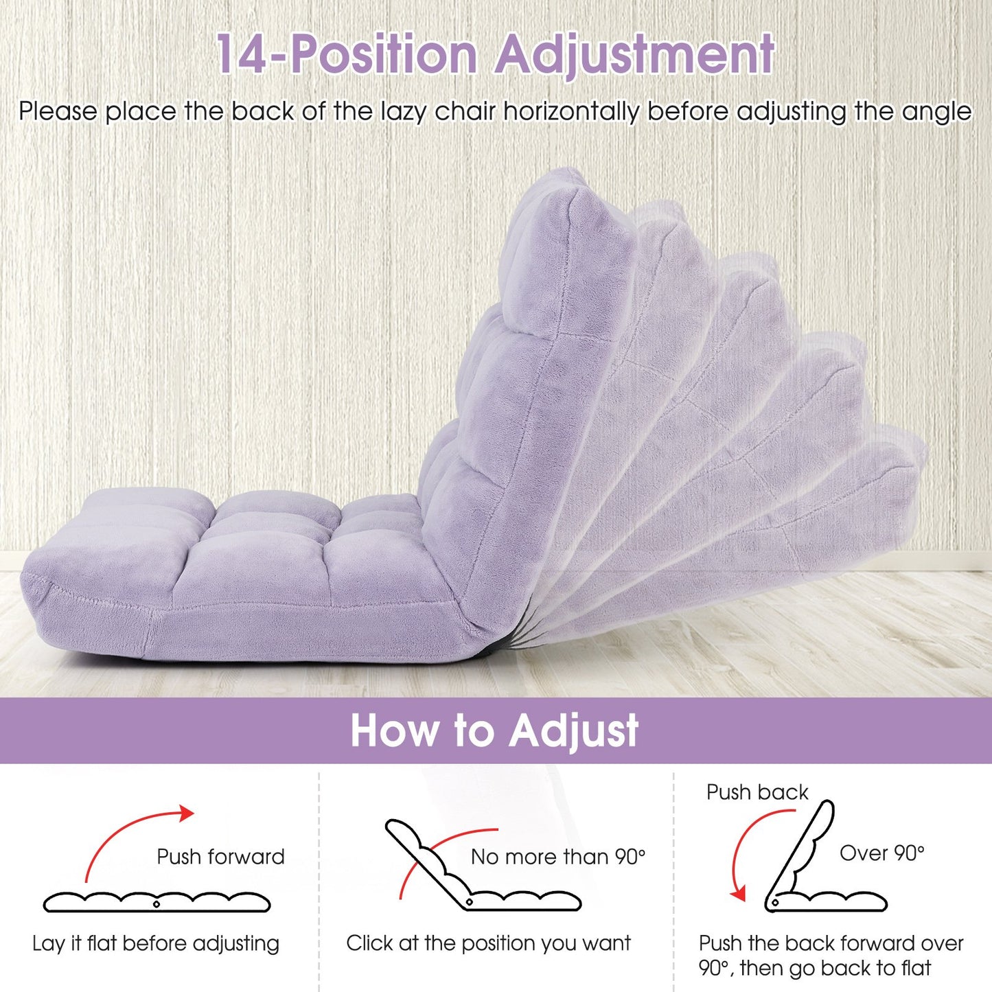 Adjustable 14-position Cushioned Floor Chair-Beige