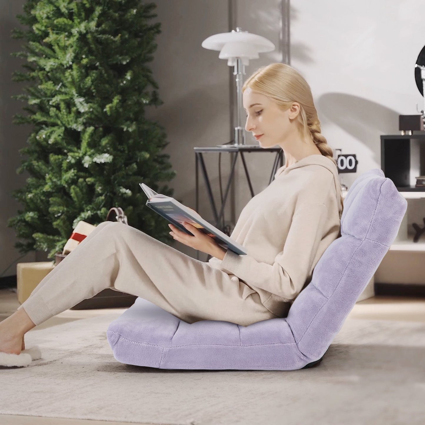 Adjustable 14-position Cushioned Floor Chair-Beige
