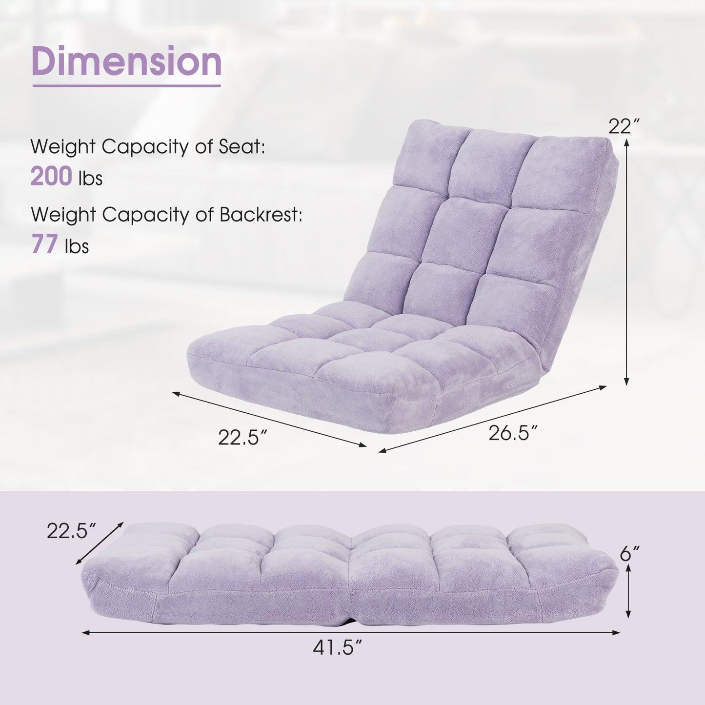 Adjustable 14-position Cushioned Floor Chair-Beige
