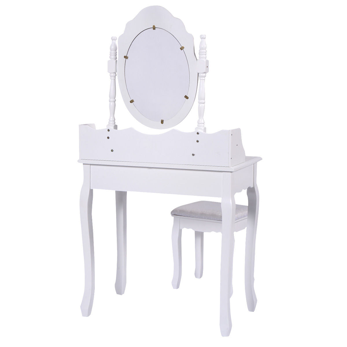 Vanity Table Set with Cushioned Stool with 360° Rotating Oval Mirror and Three Drawers-White - Direct by Wilsons Home Store