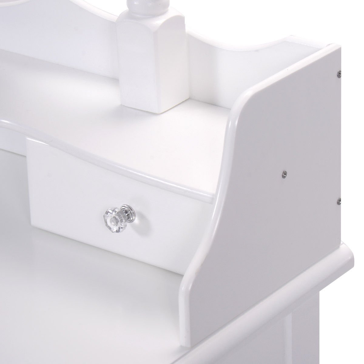 Vanity Table Set with Cushioned Stool with 360° Rotating Oval Mirror and Three Drawers-White - Direct by Wilsons Home Store