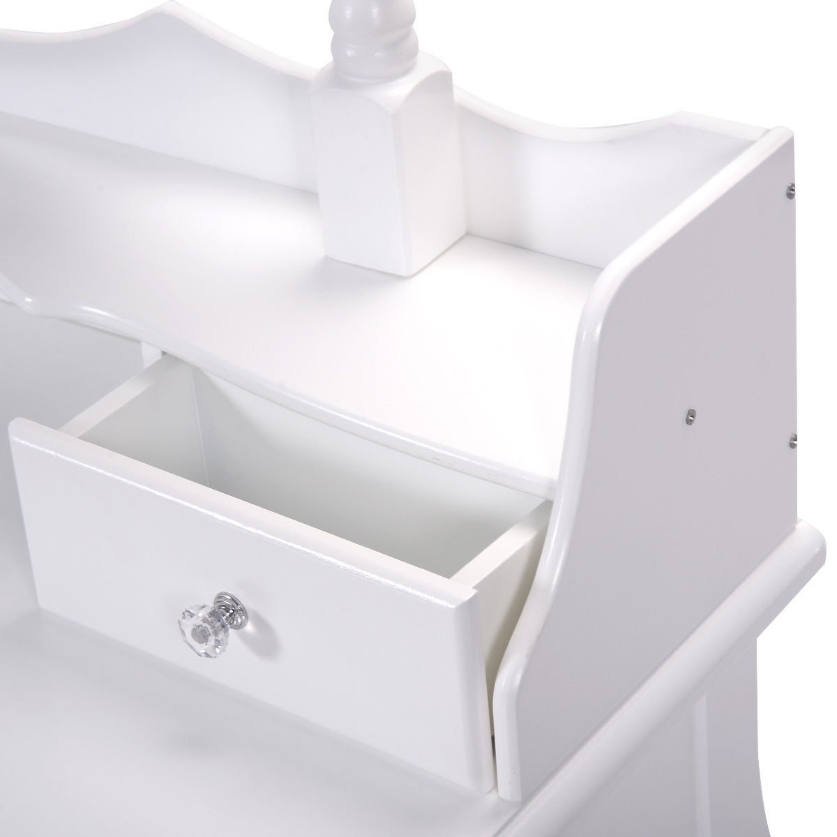 Vanity Table Set with Cushioned Stool with 360° Rotating Oval Mirror and Three Drawers-White - Direct by Wilsons Home Store