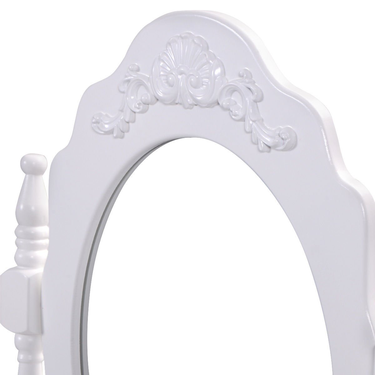 Vanity Table Set with Cushioned Stool with 360° Rotating Oval Mirror and Three Drawers-White - Direct by Wilsons Home Store
