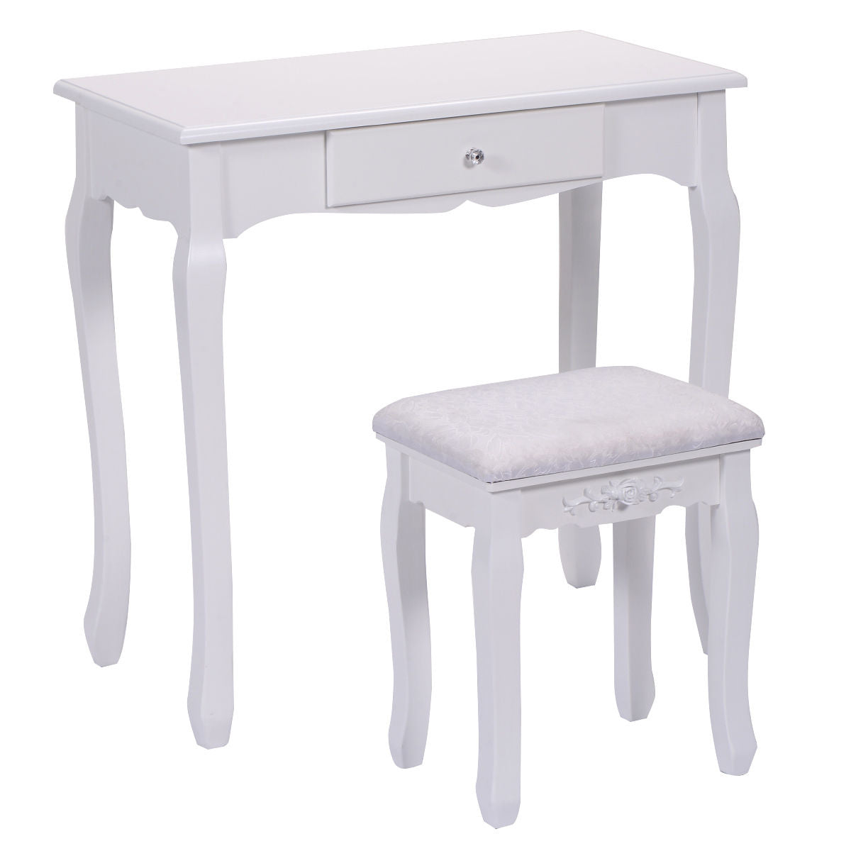 Vanity Table Set with Cushioned Stool with 360° Rotating Oval Mirror and Three Drawers-White - Direct by Wilsons Home Store