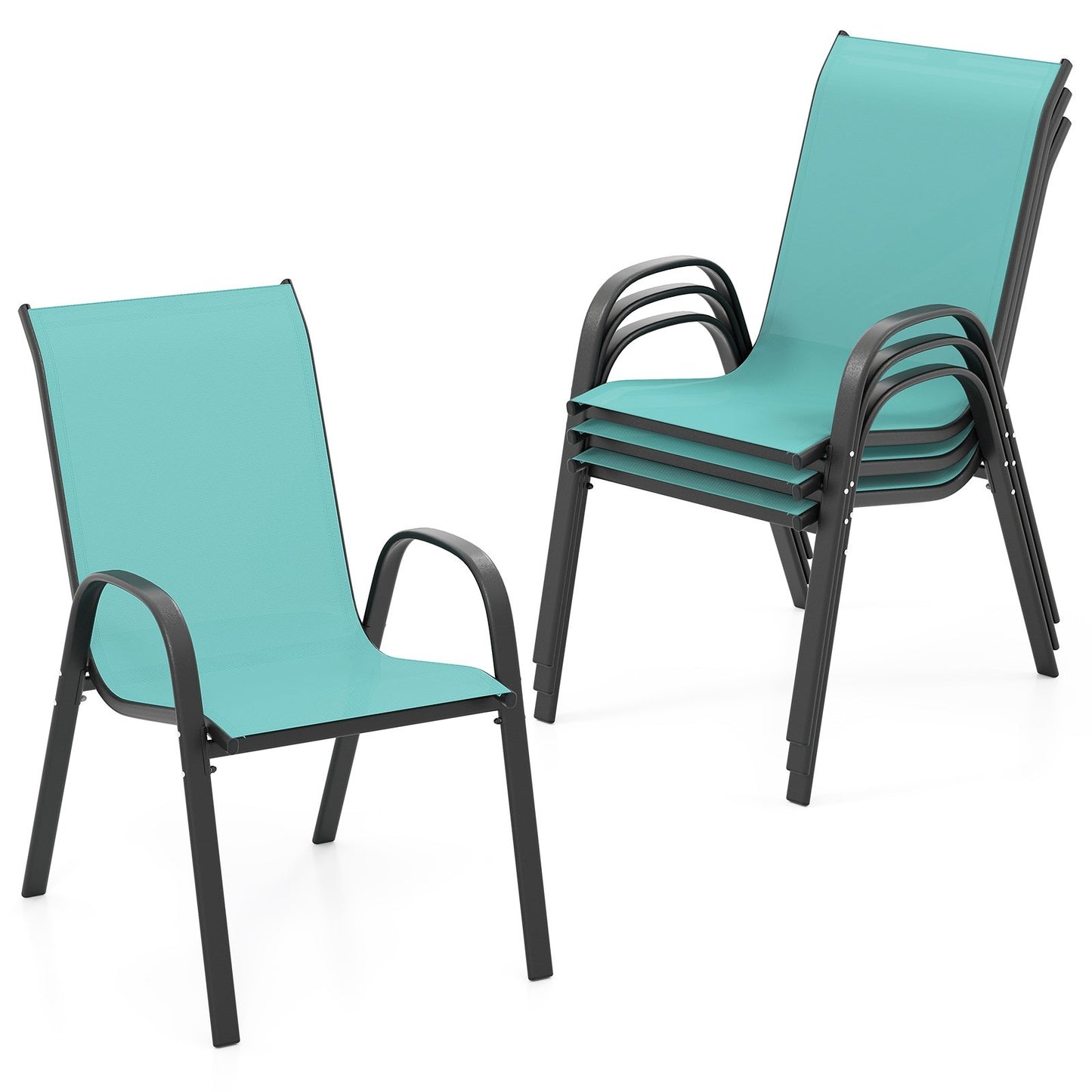 4 Pieces Stackable Patio Dining Chairs Set with Armrest-Black