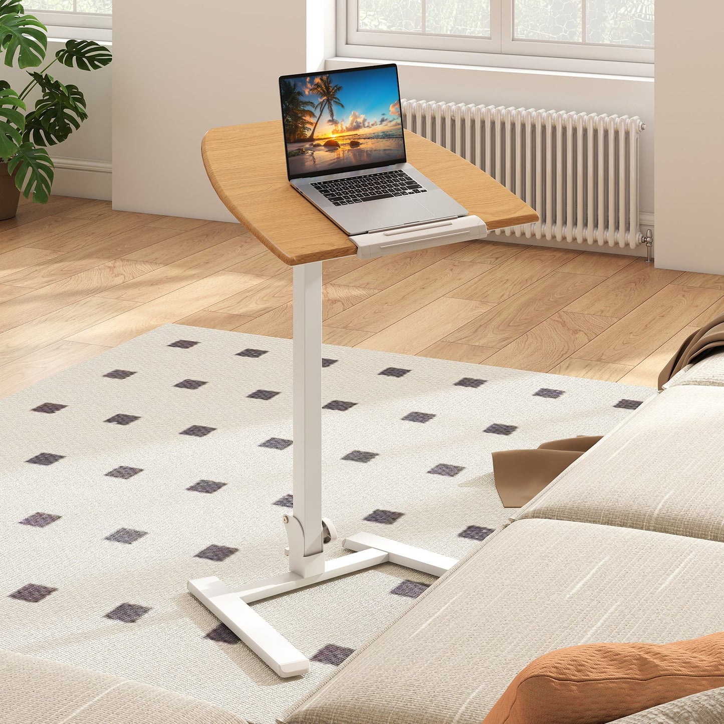 Foldable Mobile Standing Desk Rolling Laptop Desk with Wheels-Natural