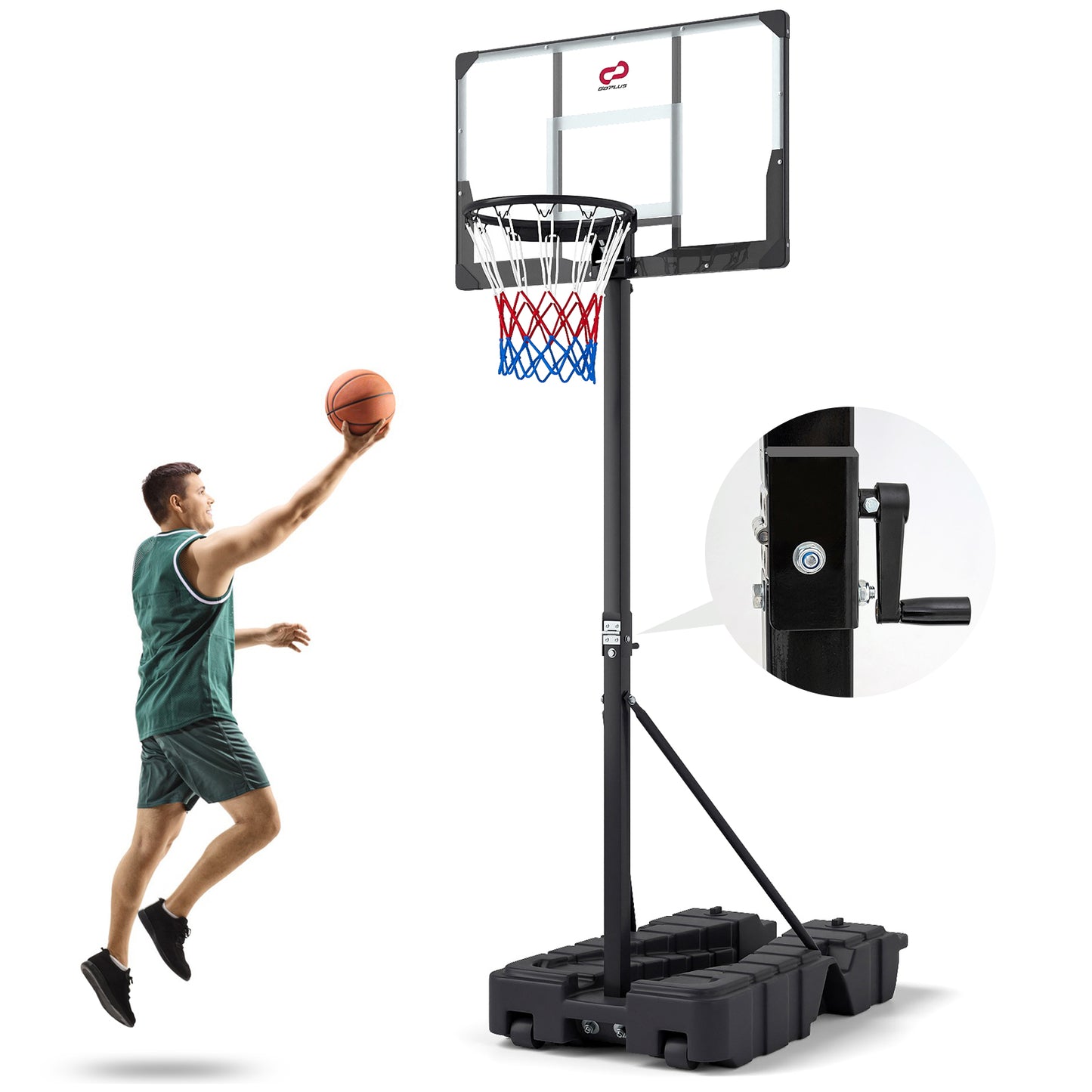 Foldable Basketball Hoop 7.54-10 ft Stepless Adjustable with PC Backboard