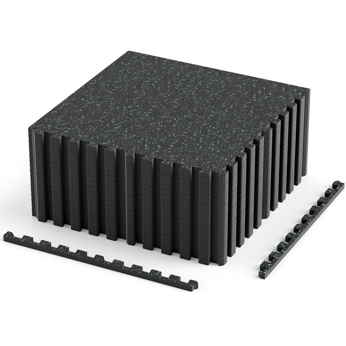 Blue 0.39 inch thick rubber top exercise mat with borders, 70 sq ft, ideal for home gym flooring from Wilsons Home Store.