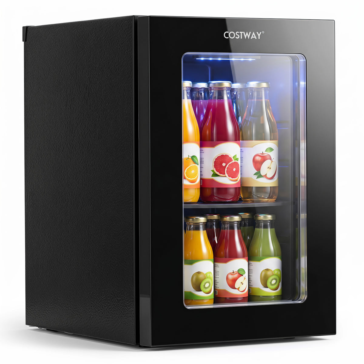Black 0.6 cu ft beverage refrigerator by Wilsons Home Store, compact countertop mini fridge holding 24 cans.