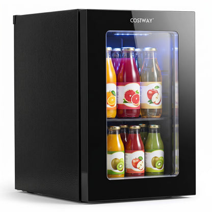 Black 0.6 cu ft beverage refrigerator by Wilsons Home Store, compact countertop mini fridge holding 24 cans.