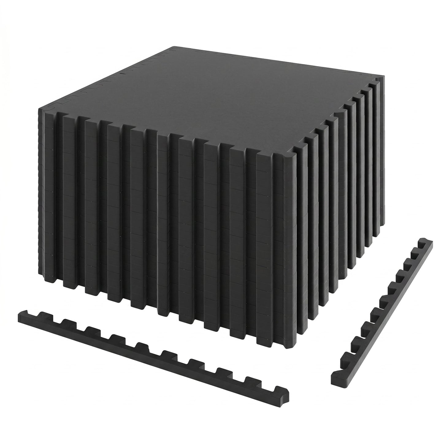 Set of 2 black 0.79-inch thick rubber exercise mats with borders, ideal for flooring or gym use, by Wilsons Home Store.