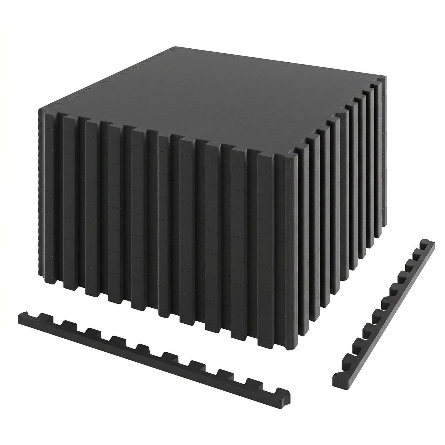 Set of 2 black 0.79-inch thick rubber exercise mats with borders, ideal for flooring or gym use, by Wilsons Home Store.