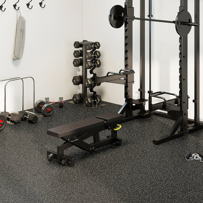 Black 0.79-inch thick rubber top exercise mat with borders, 48 sq ft, ideal for flooring or fitness spaces.