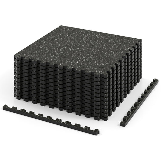 0.79 inch Thick Rubber Top Exercise Mat 48 Sq Ft with Boarders-Black
