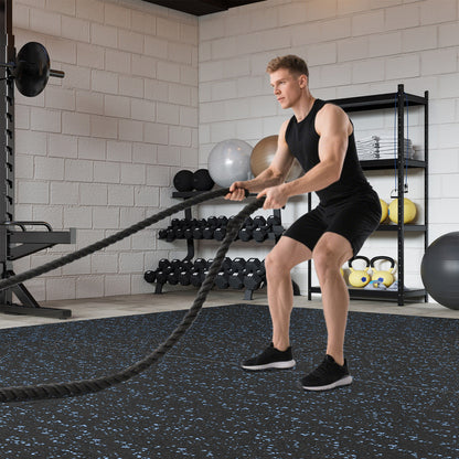 Black 0.79 inch thick rubber top exercise mat with borders, ideal for flooring or workout spaces, by Wilsons Home Store.
