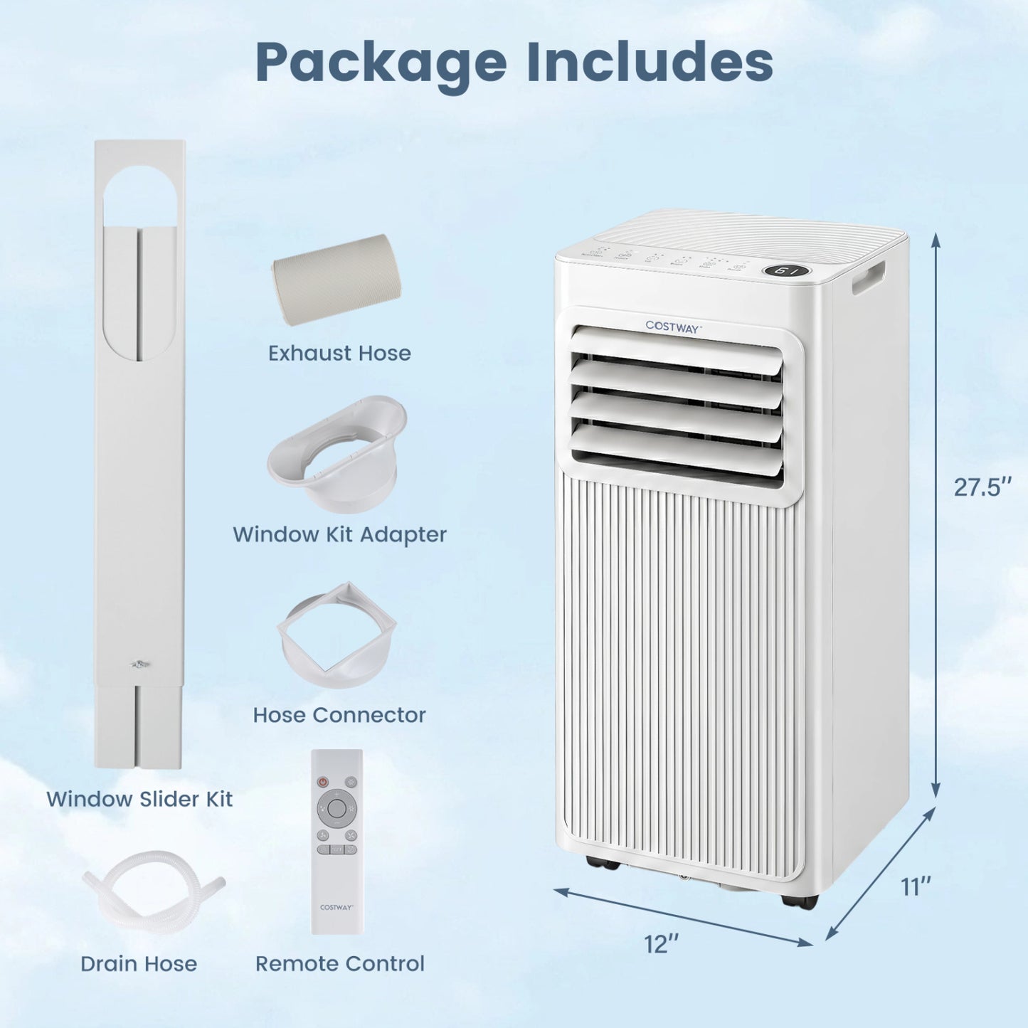 10000 BTU Portable AC with Sleep Mode and Window Kit Cools 450 Sq.Ft-White