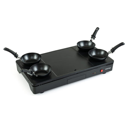 Electric grill and griddle with four nonstick woks and wooden spatulas for pancakes, 1000W, from Wilsons Home Store.