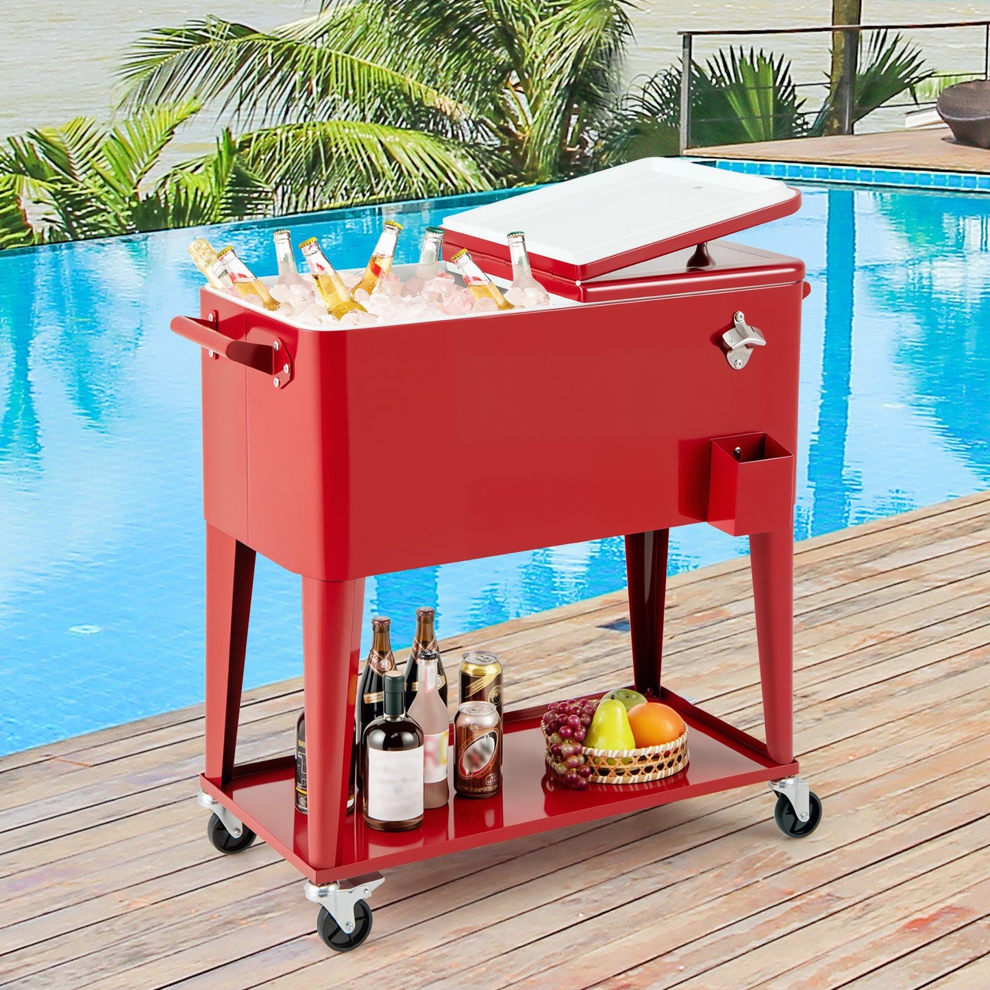 Portable Patio Cooler with Bottom Storage Shelf and Bottle Opener-Gray